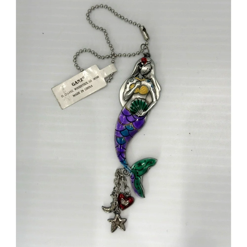 Ganz Mermaid Keychain Metal Enamel Purple Tail Charm Beach Ocean Theme